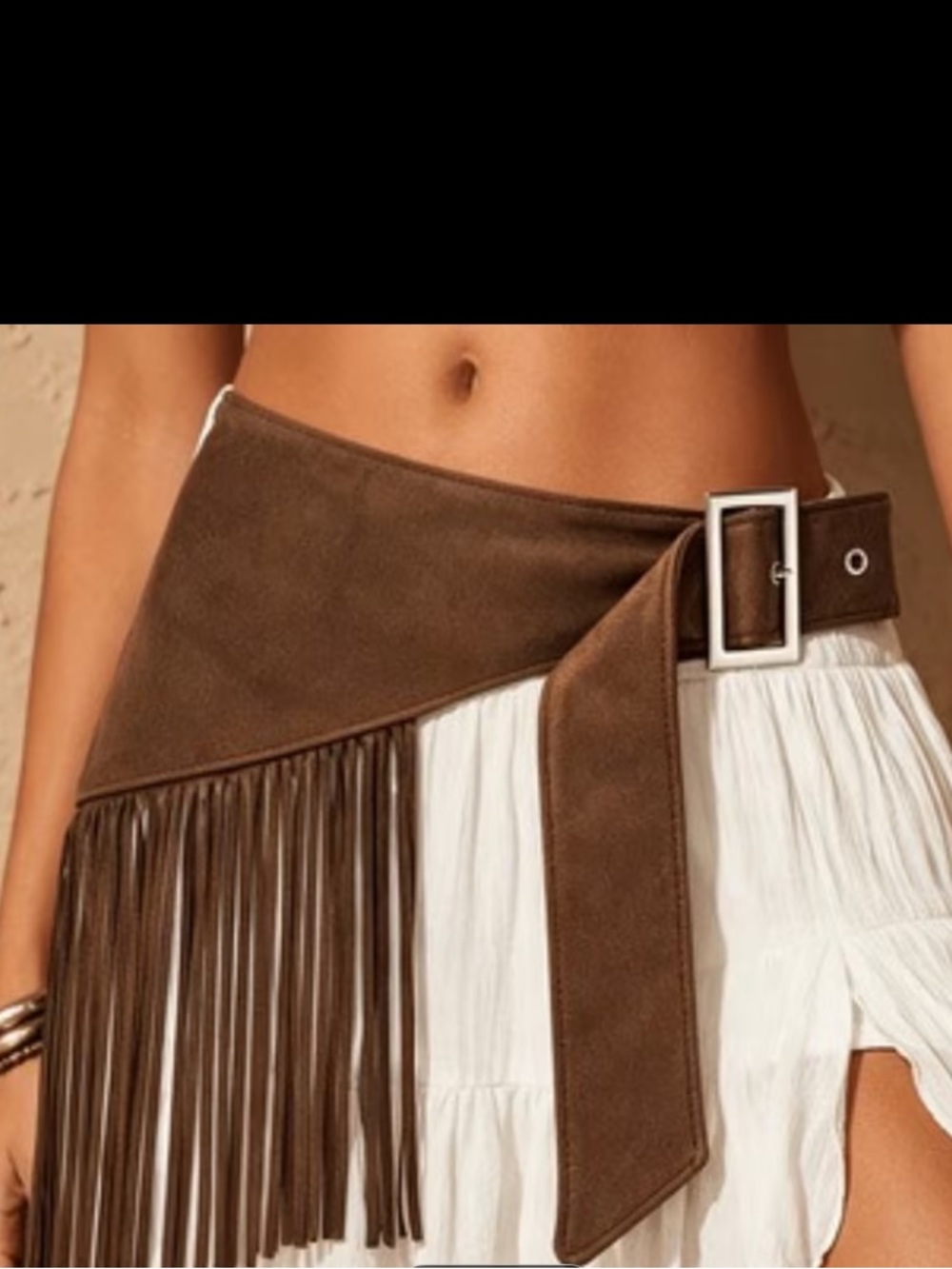 Brown Suede Fringe Wrap Belt
